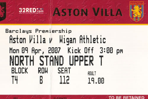 Ticket Aston Villa - Wigan Athletic, Premier League, 09.04.2007
