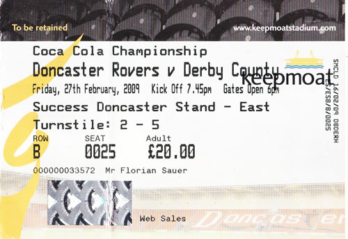 Ticket Doncaster Rovers - Derby County, Championship, 27.02.2009