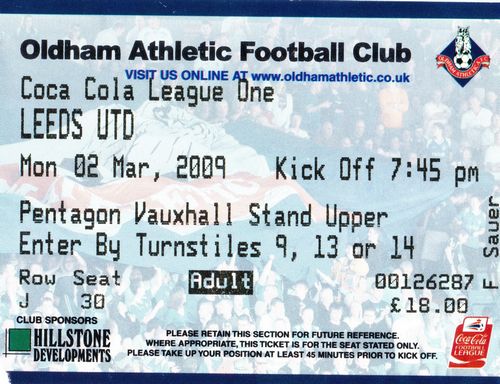 Ticket Oldham Athletic - Leeds United, League One, 02.03.2009