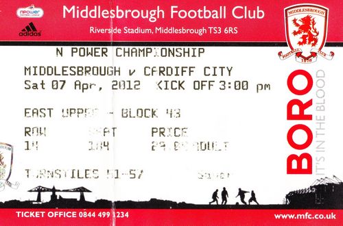 Ticket Middlesbrough FC - Cardiff City, Championship, 07.04.2012