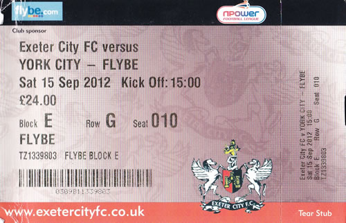 Ticket Exeter City - York City, League Two, 15.09.2012