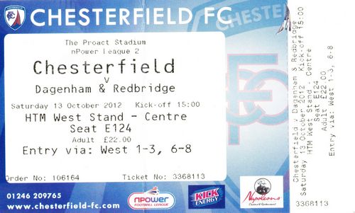 Ticket Chesterfield FC - Dagenham & Redbridge, League Two, 13.10.2012