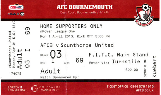 Ticket AFC Bournemouth - Scunthorpe United, League One, 01.04.2013