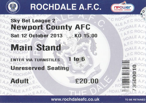 Ticket Rochdale AFC - Newport County, League Two, 12.10.2013