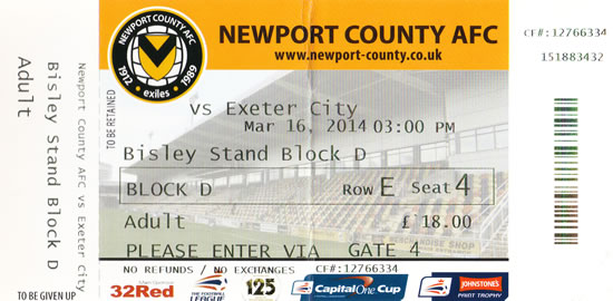 Ticket Newport County - Exeter City, League Two, 16.03.2014